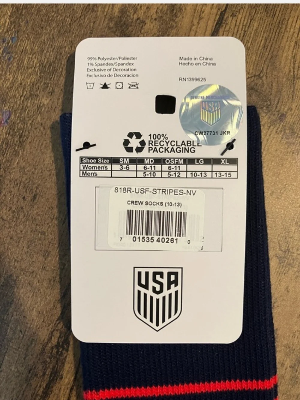 USA Crest Navy & Red Men's Crew Socks